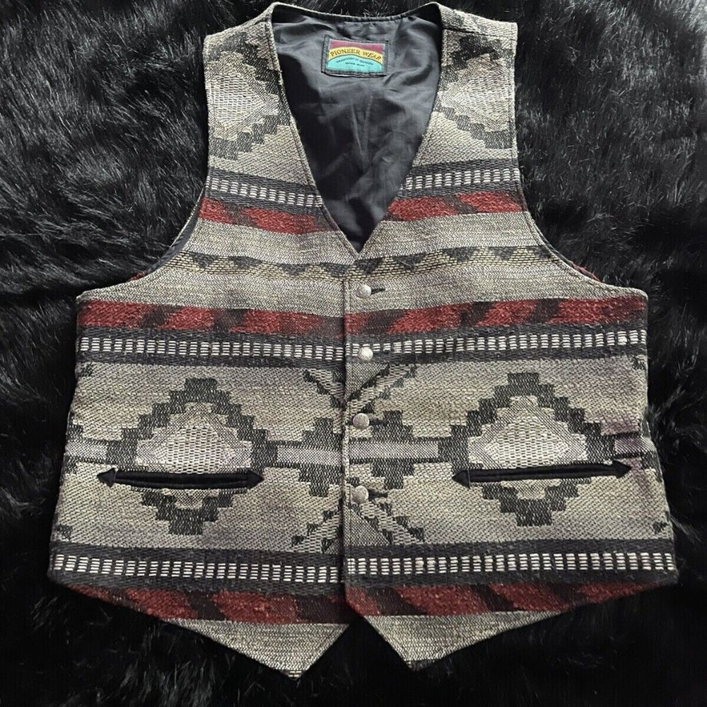Vtg Pioneer Wear Western - Southwest Aztec Vest - Wool - Mens Small